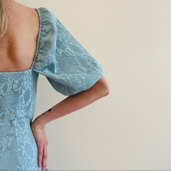 New Mint Jacquard Puff Sleeve Bodycon Mini Dress - Picture 4 of 10